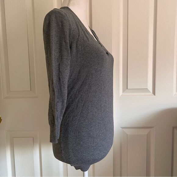 Ann Taylor Loft V neckline Cotton Sweater Heather Grey Medium - Picture 2 of 5